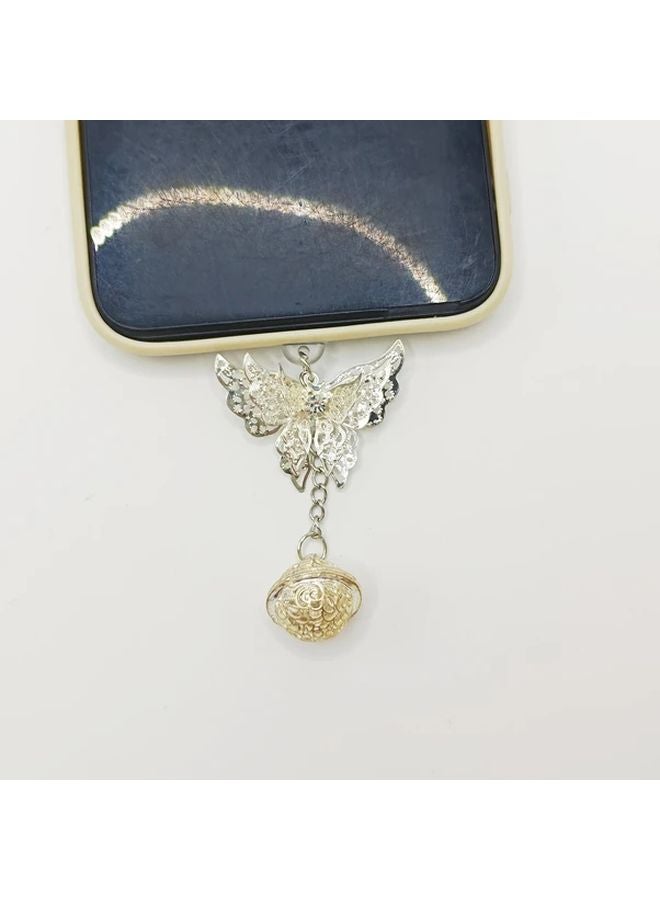 Butterfly Bells Phone Dust Plug 3D Hollow Aluminum Alloy Decorative Chain For Android - Image 4