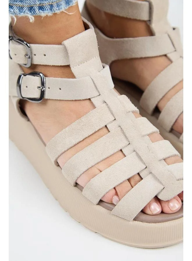 Manijero  Benia Women's Genuine Leather Caged Sandal Beige for Women | Best Price UAE