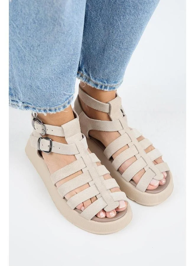 Manijero  Benia Women's Genuine Leather Caged Sandal Beige for Women | Best Price UAE
