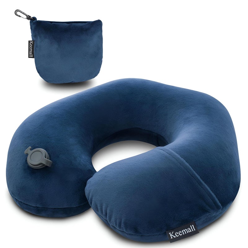 Small inflatable neck pillow for travel and long trips, adjustable neck support pillow for sleeping on board, headrest for travel accessories - a small, comfortable pillow to support your head and nec - Image 1