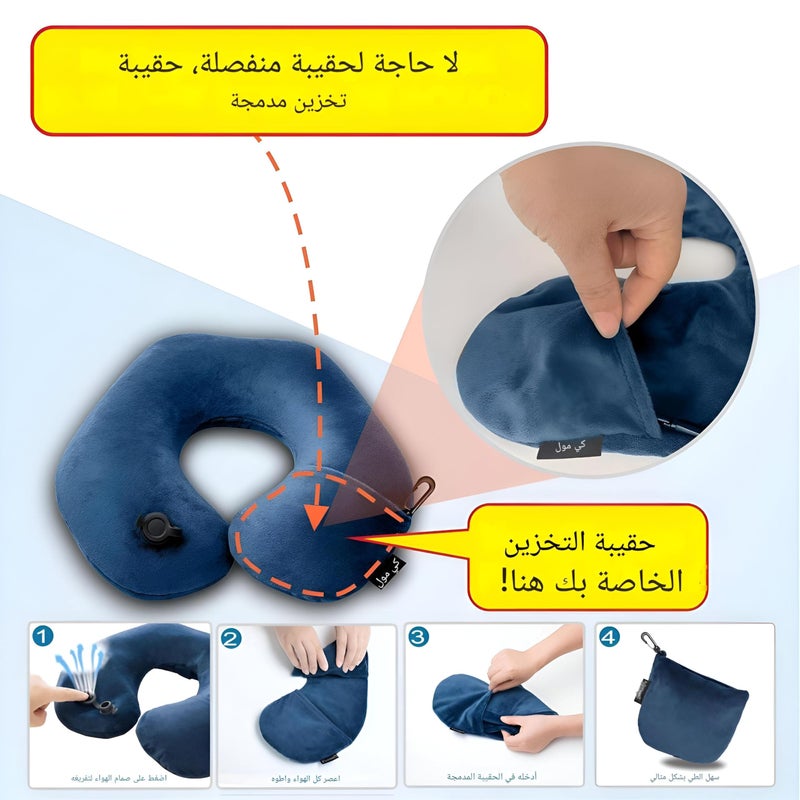 Small inflatable neck pillow for travel and long trips, adjustable neck support pillow for sleeping on board, headrest for travel accessories - a small, comfortable pillow to support your head and nec - Image 2
