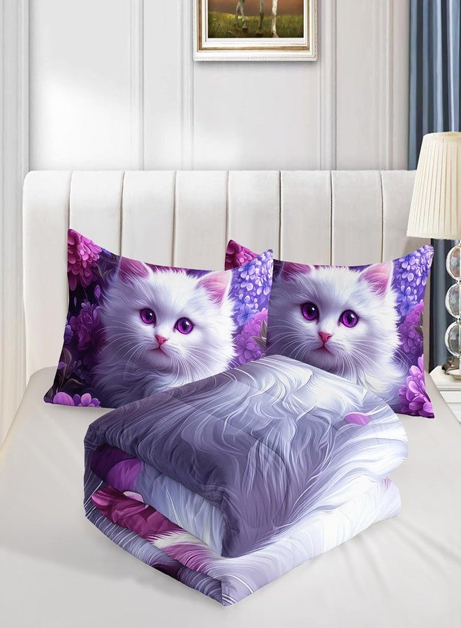 HOSIMA Cat Twin Bedding Sets for Girls Room Decor,Cat Surrounded by Flowers Print Lightweight Cute Comforter,Fluffy Animal Themed Princess Bedding for Kids Teens with 2 Pillowcases. - Image 5