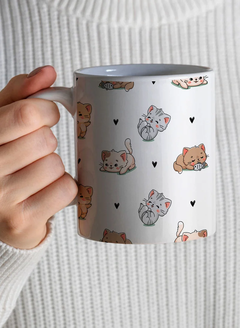 LOWHA 11 oz Ceramic Mug with Cute Cats Design