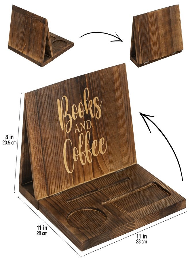 Destop Wooden Book Holder for Page Rest,Book Valet Book Stand with Cup,Glass&Pen Holder,Idea Gift for Book Lover and Table Décor. - Image 2