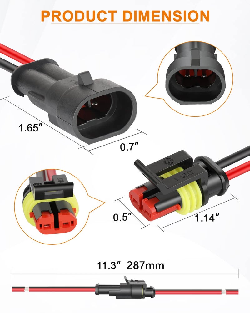 NAOEVO 2 Pin Connector Waterproof, 16 AWG 2 Wire Connectors, Automotive Electrical Connectors Male and Female Way with Heat Shrink Tubing for Car Truck Boat Wire Connection, 6 Kits - Image 3