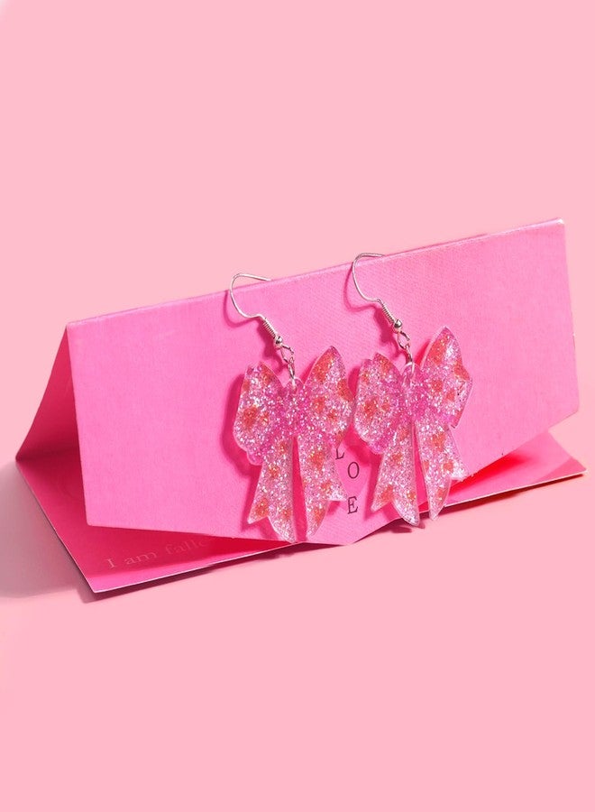 yfstyle Palotay Sparkling Heart Earrings Acrylic Bowknot Heart Dangle Earrings for Valentine's Glitter Valentine's Jewelry Gift for Her Bowknot - Image 4