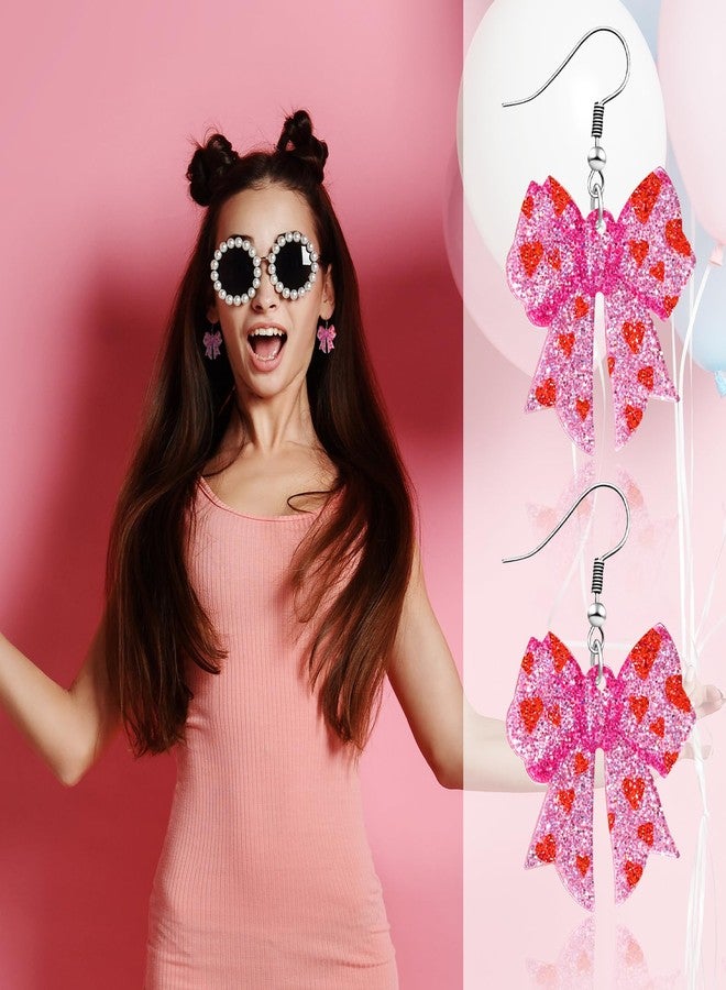 yfstyle Palotay Sparkling Heart Earrings Acrylic Bowknot Heart Dangle Earrings for Valentine's Glitter Valentine's Jewelry Gift for Her Bowknot - Image 2