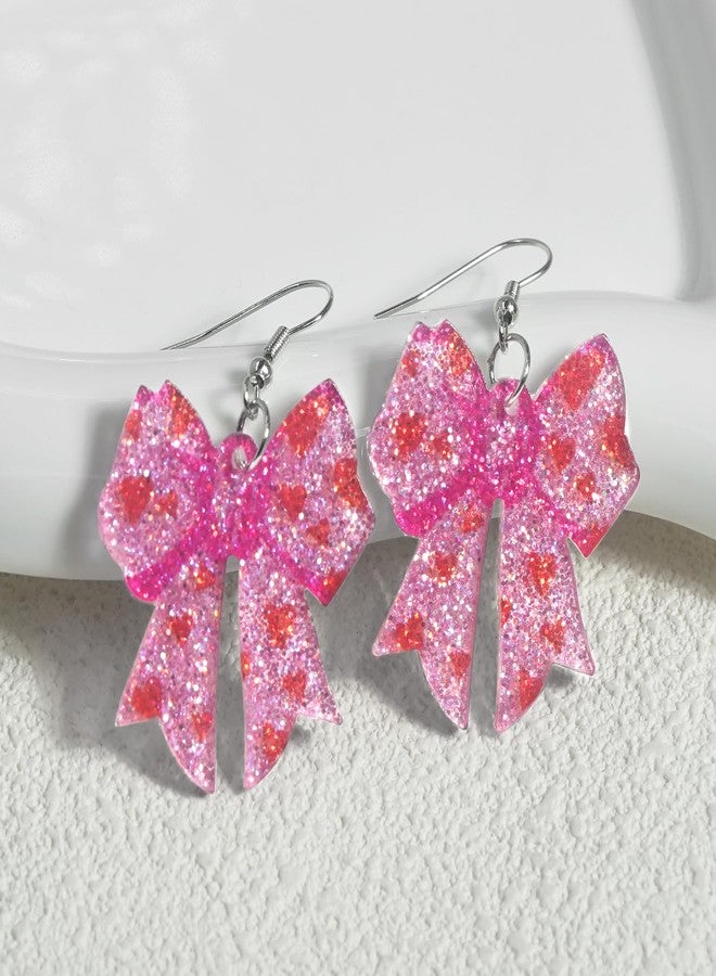 yfstyle Palotay Sparkling Heart Earrings Acrylic Bowknot Heart Dangle Earrings for Valentine's Glitter Valentine's Jewelry Gift for Her Bowknot - Image 5