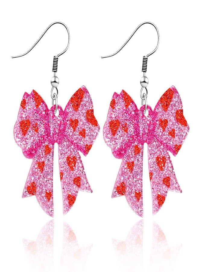 yfstyle Palotay Sparkling Heart Earrings Acrylic Bowknot Heart Dangle Earrings for Valentine's Glitter Valentine's Jewelry Gift for Her Bowknot - Image 1