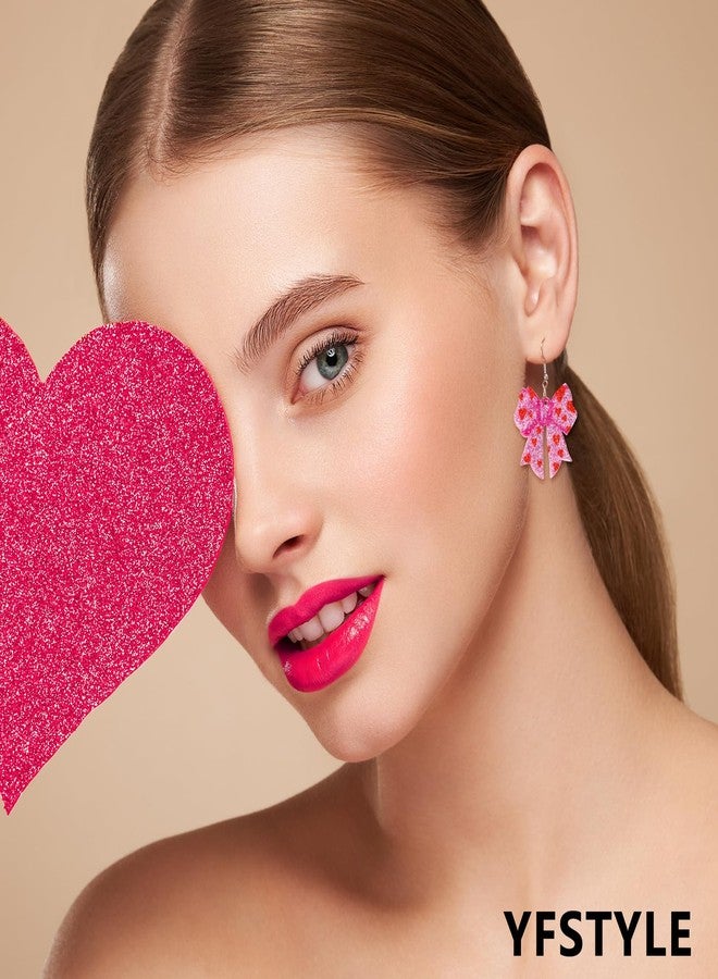 yfstyle Palotay Sparkling Heart Earrings Acrylic Bowknot Heart Dangle Earrings for Valentine's Glitter Valentine's Jewelry Gift for Her Bowknot - Image 3