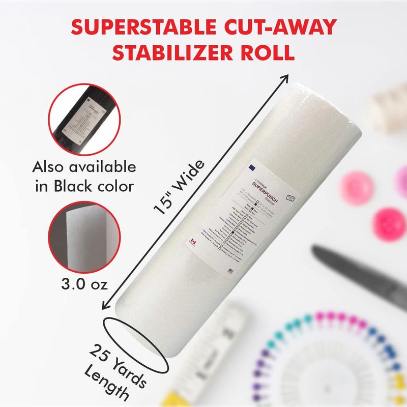 Superpunch Cutaway 3.0 oz Stabilizer for Embroidery Machines, SuperStable White Thick Cut Away Stabilizer-15 inch x 25 Yard Roll, Cut Away Machine Embroidery Stabilizer Backing - Made in USA - Image 2