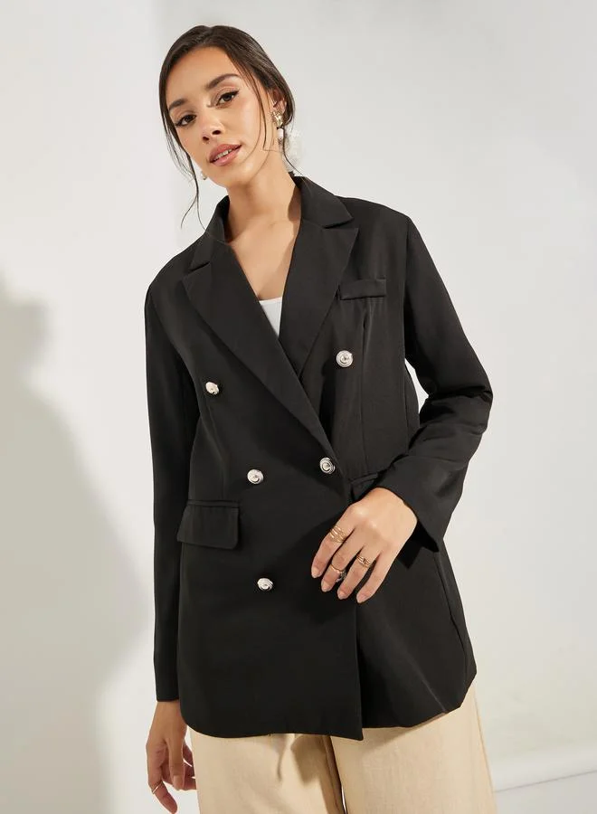 Styli Regular Fit Longline Double Breasted Blazer