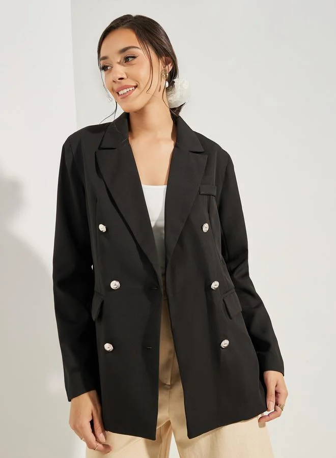 Styli Regular Fit Longline Double Breasted Blazer