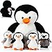 Harrycle 5 Pcs Stuffed Animal Penguin Plush Toy Set 14 Inch Mommy Penguin Stuffed Animal with 4 Cute Babies in Zippered Belly Soft Cuddly Plushie for Kids GiftsLovely Style - Image 4