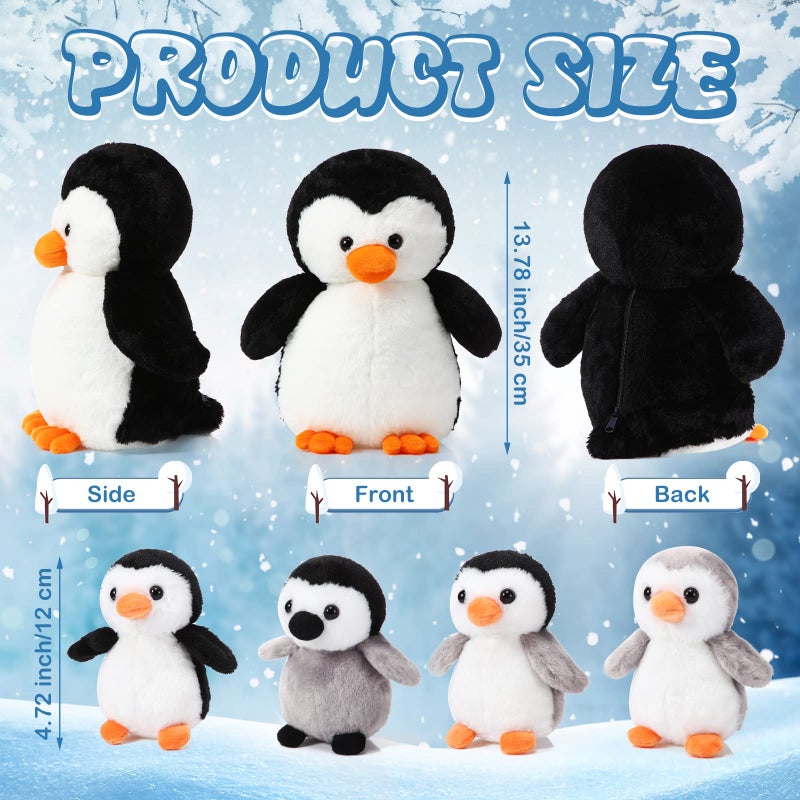 Harrycle 5 Pcs Stuffed Animal Penguin Plush Toy Set 14 Inch Mommy Penguin Stuffed Animal with 4 Cute Babies in Zippered Belly Soft Cuddly Plushie for Kids GiftsLovely Style - Image 3