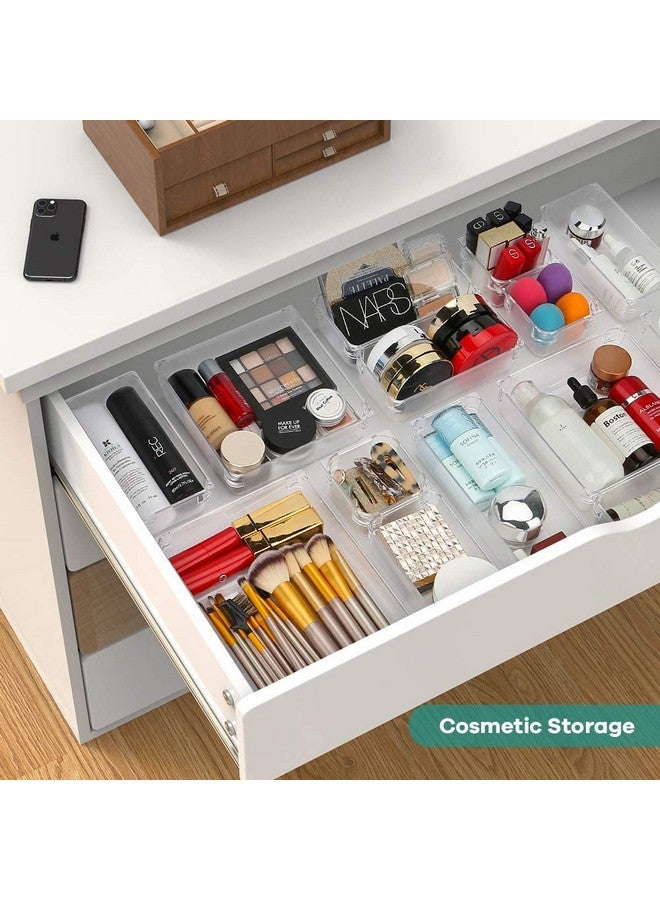 جولدن بيرد منظم أدراج مكتب من جولدن بيرد، مقاسات مختلفة، مقسمات أدراج الحمام، منظم أدوات التجميل البلاستيكي، صناديق تخزين لمستحضرات التجميل، خزانة الملابس، المطبخ، المكتب (شفاف) (16 قطعة)، شفاف - Image 3