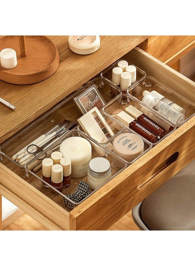 جولدن بيرد منظم أدراج مكتب من جولدن بيرد، مقاسات مختلفة، مقسمات أدراج الحمام، منظم أدوات التجميل البلاستيكي، صناديق تخزين لمستحضرات التجميل، خزانة الملابس، المطبخ، المكتب (شفاف) (16 قطعة)، شفاف - Image 5