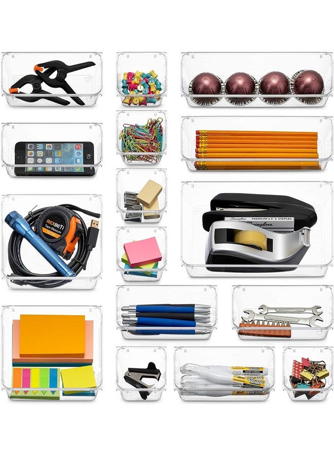 جولدن بيرد منظم أدراج مكتب من جولدن بيرد، مقاسات مختلفة، مقسمات أدراج الحمام، منظم أدوات التجميل البلاستيكي، صناديق تخزين لمستحضرات التجميل، خزانة الملابس، المطبخ، المكتب (شفاف) (16 قطعة)، شفاف - Image 4