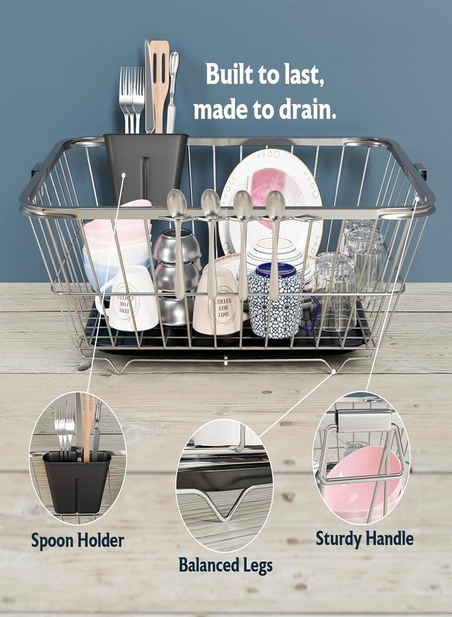 ZINBELL Stainless Steel Kitchen Dish Drainer Rack with Utensil Holder, Dish Drying Rack with Drainer Tray and Spoon Holder, Sturdy and Durable Kitchen Organizer Bartan Basket with a Chrome Finish - Image 5