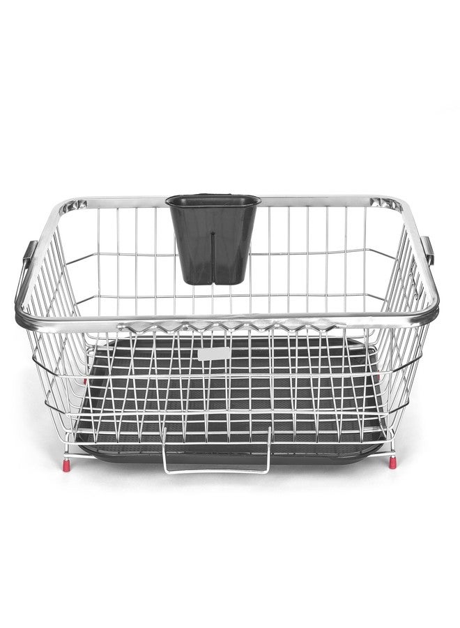 ZINBELL Stainless Steel Kitchen Dish Drainer Rack with Utensil Holder, Dish Drying Rack with Drainer Tray and Spoon Holder, Sturdy and Durable Kitchen Organizer Bartan Basket with a Chrome Finish - Image 4