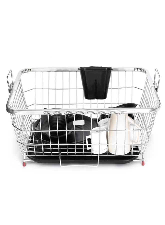 ZINBELL Stainless Steel Kitchen Dish Drainer Rack with Utensil Holder, Dish Drying Rack with Drainer Tray and Spoon Holder, Sturdy and Durable Kitchen Organizer Bartan Basket with a Chrome Finish - Image 2