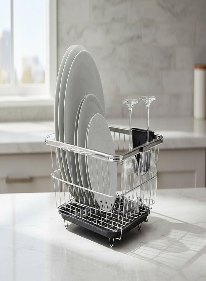 ZINBELL Stainless Steel Kitchen Dish Drainer Rack with Utensil Holder, Dish Drying Rack with Drainer Tray and Spoon Holder, Sturdy and Durable Kitchen Organizer Bartan Basket with a Chrome Finish - Image 3