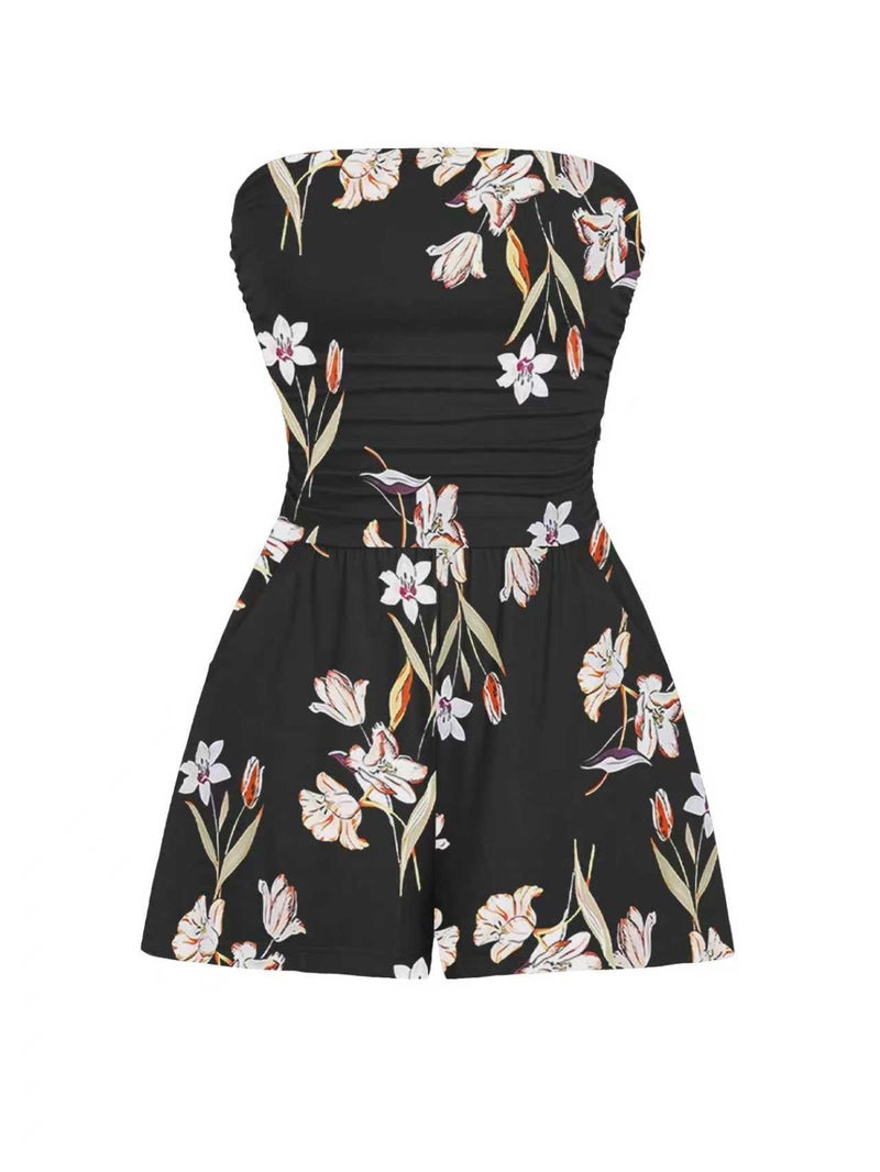 AUXDIO Women Summer Casual Strapless Romper Sleeveless Off Shoulder Short Jumpsuits 2026 Beach Vacation Clothes 4 Large - Image 1