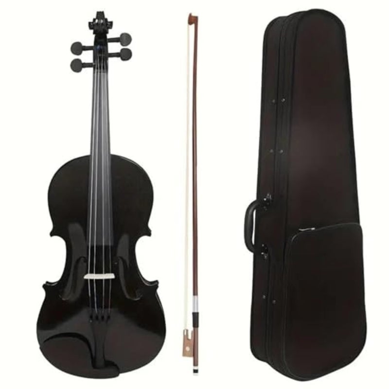 4/4 Black Glossy Violin Made By Indian Solid Wood Perfect Choice for Violin Beginners Complete Set With Case, Bow and Rosin - Image 1