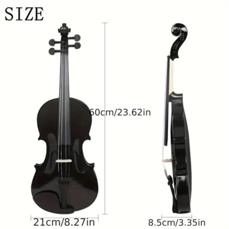 4/4 Black Glossy Violin Made By Indian Solid Wood Perfect Choice for Violin Beginners Complete Set With Case, Bow and Rosin - Image 5