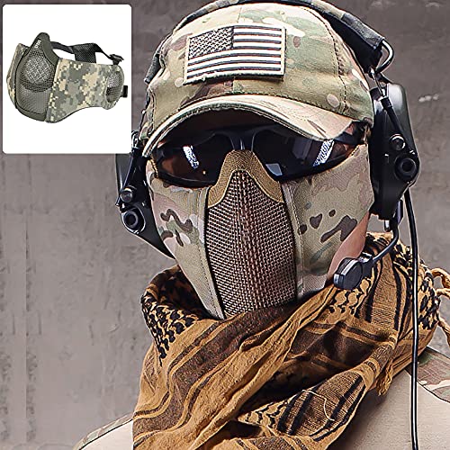 AOUTACC Airsoft Mesh Mask, Half Face Mesh Masks with Ear Protection for CS/Hunting/Paintball/Shooting (Mesh Ear, ACU) - Image 3