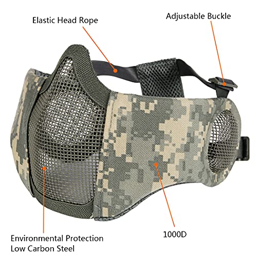 AOUTACC Airsoft Mesh Mask, Half Face Mesh Masks with Ear Protection for CS/Hunting/Paintball/Shooting (Mesh Ear, ACU) - Image 2