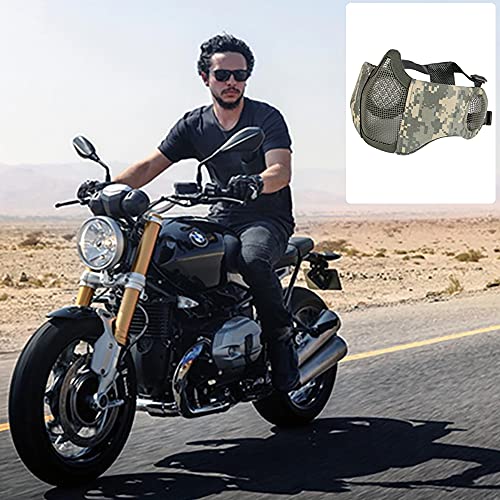 AOUTACC Airsoft Mesh Mask, Half Face Mesh Masks with Ear Protection for CS/Hunting/Paintball/Shooting (Mesh Ear, ACU) - Image 5