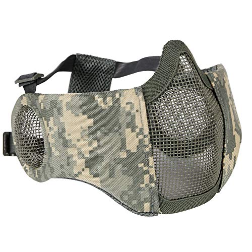 AOUTACC Airsoft Mesh Mask, Half Face Mesh Masks with Ear Protection for CS/Hunting/Paintball/Shooting (Mesh Ear, ACU) - Image 1