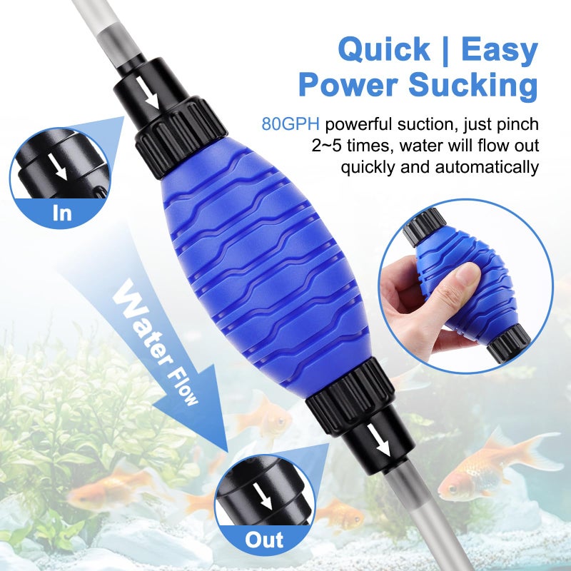 fishkeeper Quick Aquarium Siphon Pump Gravel Cleaner - 256GPH / 80GPH Adjustable Powerful Fish Tank Vacuum Gravel Cleaning Kit for Aquarium Water Changer, Sand Cleaner, Dirt Removal - Image 3