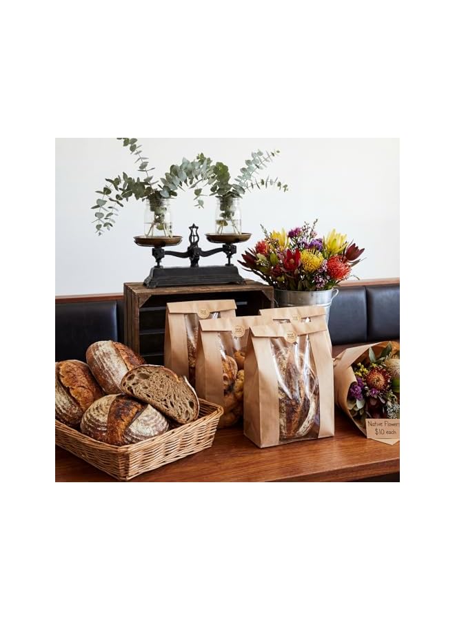 S-TOP 100 Pack Reusable Paper Bread Bags with Stickers & Clear Window, Kraft Food Packaging Storage Bakery Bag Packaging for Homemade Bread, Cookies, Donuts, 8.3 x 4 x 12.6 Inches - Image 4