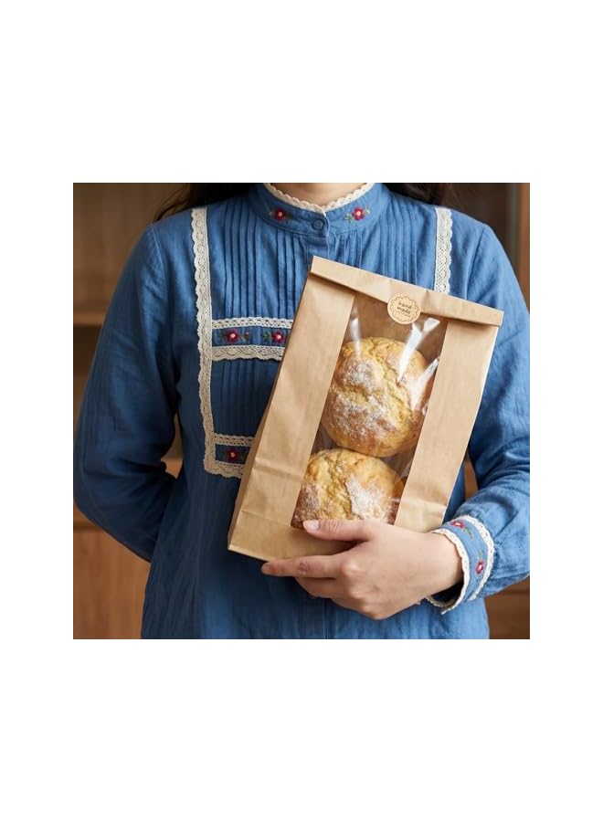 S-TOP 100 Pack Reusable Paper Bread Bags with Stickers & Clear Window, Kraft Food Packaging Storage Bakery Bag Packaging for Homemade Bread, Cookies, Donuts, 8.3 x 4 x 12.6 Inches - Image 3