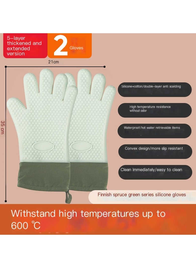 Silicone Oven Mitts Heat Resistant 450 Degrees with Waterproof  Non-Slip Oven Gloves with Fingers, Silicone r Oven Mittens for Baking Cooking Barbecue (Green-Extended Edition)(One Pair)  - Image 2