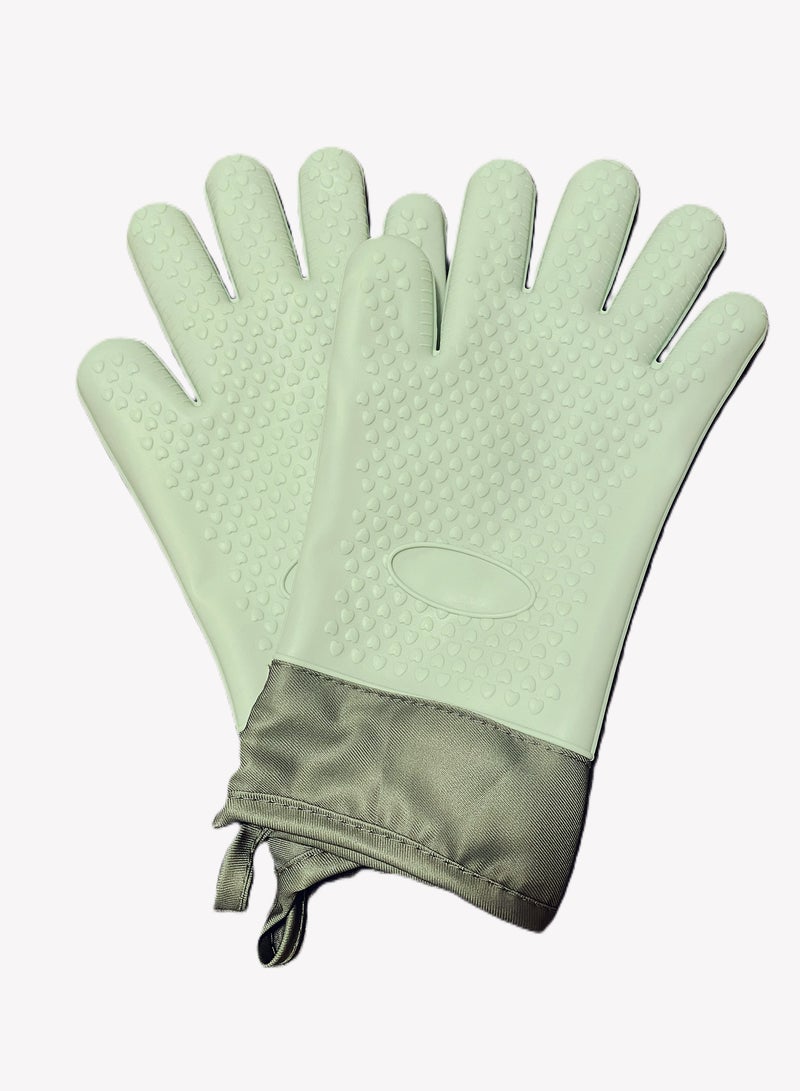 Silicone Oven Mitts Heat Resistant 450 Degrees with Waterproof  Non-Slip Oven Gloves with Fingers, Silicone r Oven Mittens for Baking Cooking Barbecue (Green-Extended Edition)(One Pair)  - Image 1