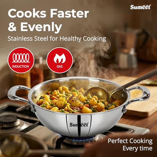 Sumeet Cook Smart TriPly Steel-Aluminium-Steel - 3 Layers Kadhai with Lid - 5 Years Warranty - 3.25Ltr - 26Cm - Kadai - Image 3
