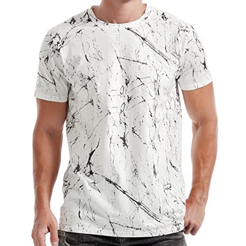 KLIEGOU Mens Hipster Hiphop Tees - Fashion Print T-Shirts White XL - Image 1