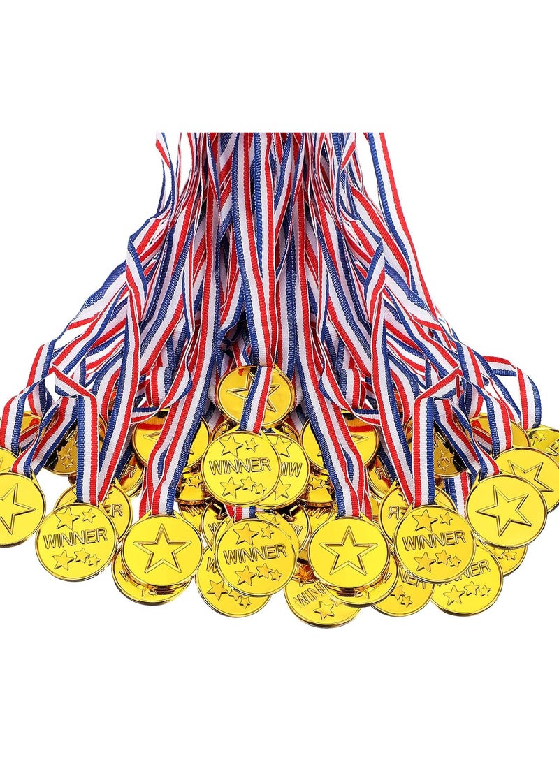 50 Piece Kids Winner Medals, Plastic Medals Gold Medals with Ribbon, Sports Day Medals for Children Party Favor Decorations, Sports Competition Awards  - Image 1