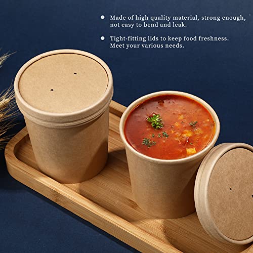 Wuadua 16 oz 50 Pack Disposable Paper Soup Containers with Lids - Takeout Soup Bowls for Noodles, Salad, Restaurant, Catering, Food Storage - Microwave Safe and Refrigeratory Save Bulk Supplies- Brown - Image 5
