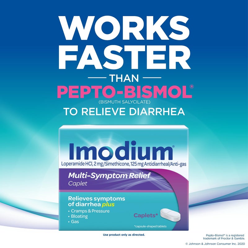 Imodium Multi-Symptom Relief Caplets, Loperamide Hydrochloride & Simethicone Anti-Diarrheal Medicine for Relief of Diarrhea, Gas, Bloating, Cramps & Pressure, HSA/FSA Eligible, 12 ct - Image 4