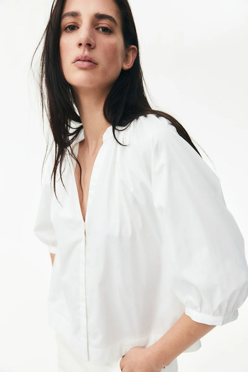 H&M Balloon-sleeved poplin blouse