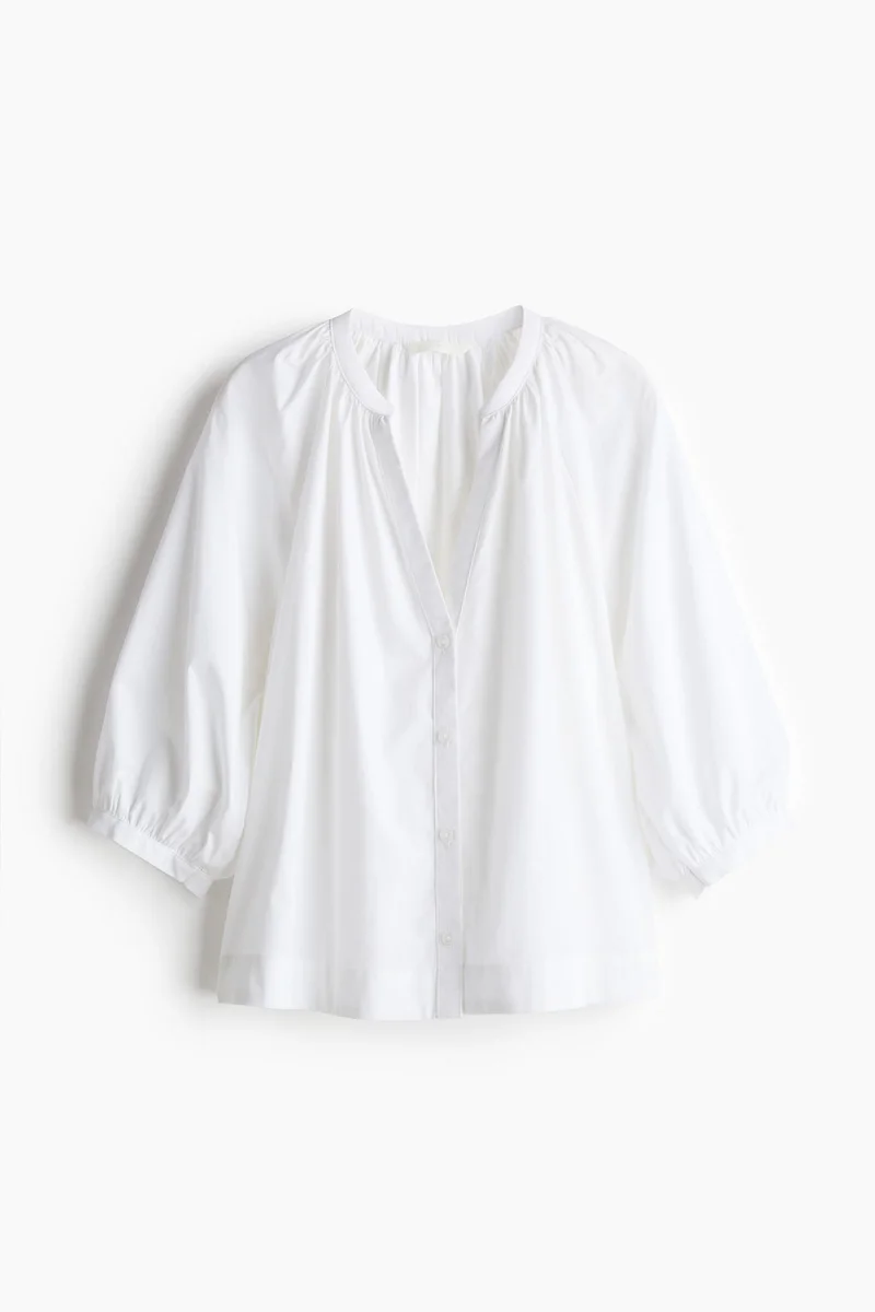 H&M 004-10-100-White Light Balloon-sleeved poplin blouse for Women | Best Price UAE