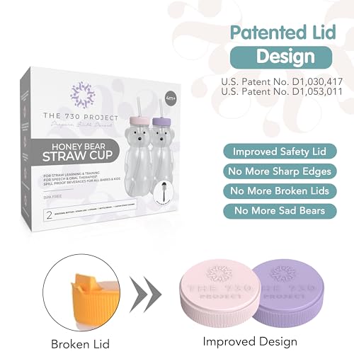 The 730 Project Honey Bear Straw Cup for Babies, Honey Bear Cups with Travel Lid, 2-Pack Therapy Learning HoneyBear Straw Sippy Cup for Toddlers, Cherry Blossom & Unicorn, 8 oz - Image 3