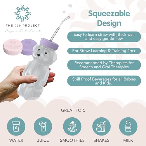 The 730 Project Honey Bear Straw Cup for Babies, Honey Bear Cups with Travel Lid, 2-Pack Therapy Learning HoneyBear Straw Sippy Cup for Toddlers, Cherry Blossom & Unicorn, 8 oz - Image 5