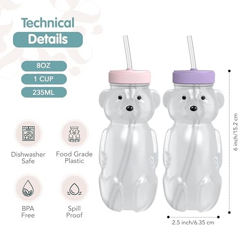 The 730 Project Honey Bear Straw Cup for Babies, Honey Bear Cups with Travel Lid, 2-Pack Therapy Learning HoneyBear Straw Sippy Cup for Toddlers, Cherry Blossom & Unicorn, 8 oz - Image 4