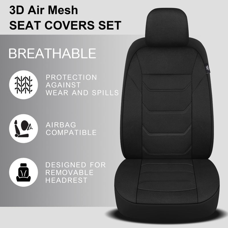 Pariiaotin 3D Air Mesh Car Seat Cover Full Sets Washable and Breathable Premium Cloth Automotive Vehicle Seat Covers for Cars Interior, Universal Fit for Most Cars, Sedan, Truck, SUV(Black) - Image 4