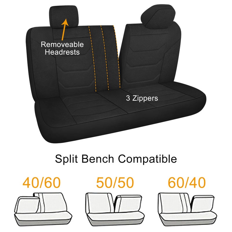 Pariiaotin 3D Air Mesh Car Seat Cover Full Sets Washable and Breathable Premium Cloth Automotive Vehicle Seat Covers for Cars Interior, Universal Fit for Most Cars, Sedan, Truck, SUV(Black) - Image 5